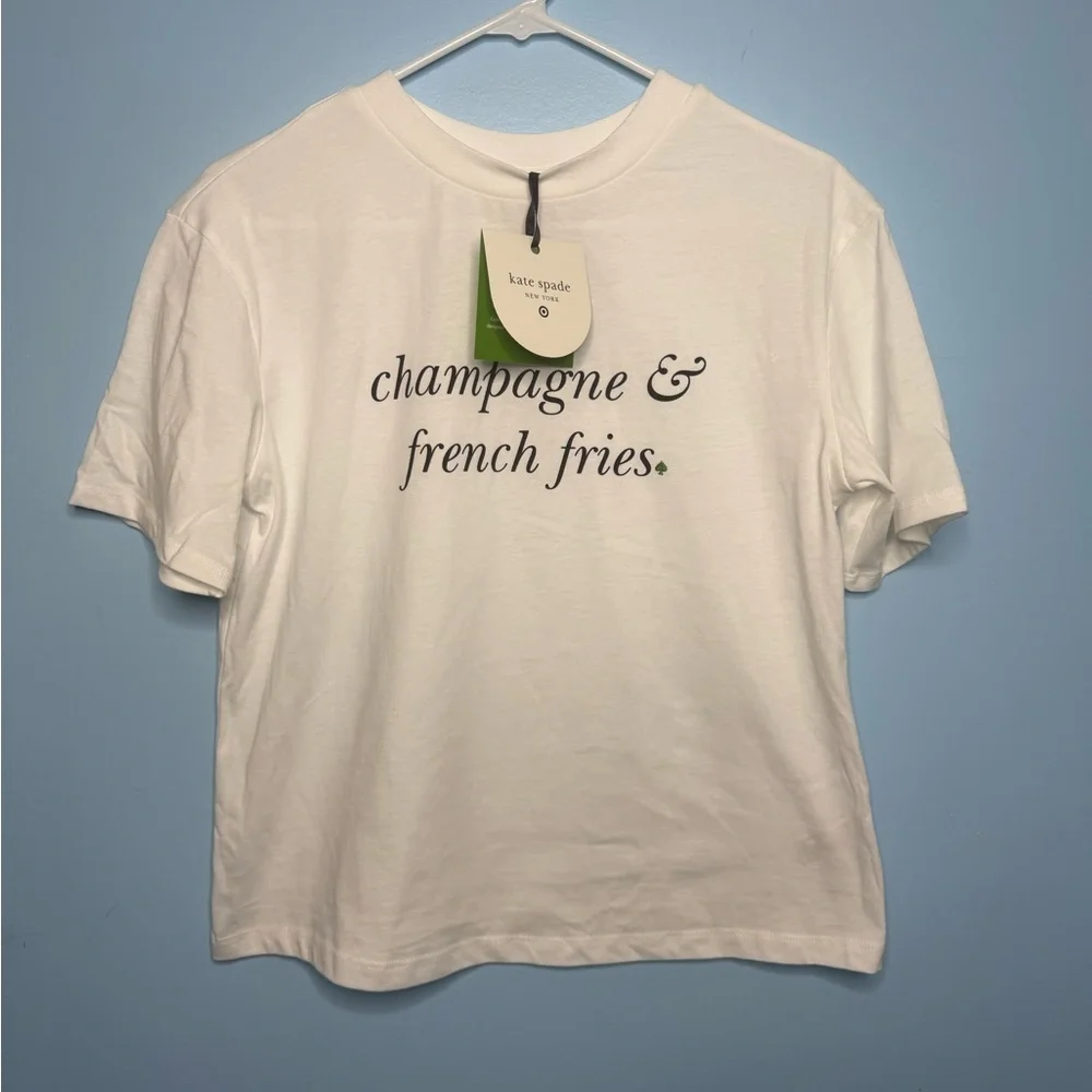 Kate Spade “ champagne & French fries White Graphic Tee